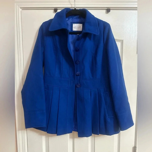 NWOT-DELIAS Blue Pleated Button Down Coat Y2K.‎ Size Medium. - Picture 6 of 9